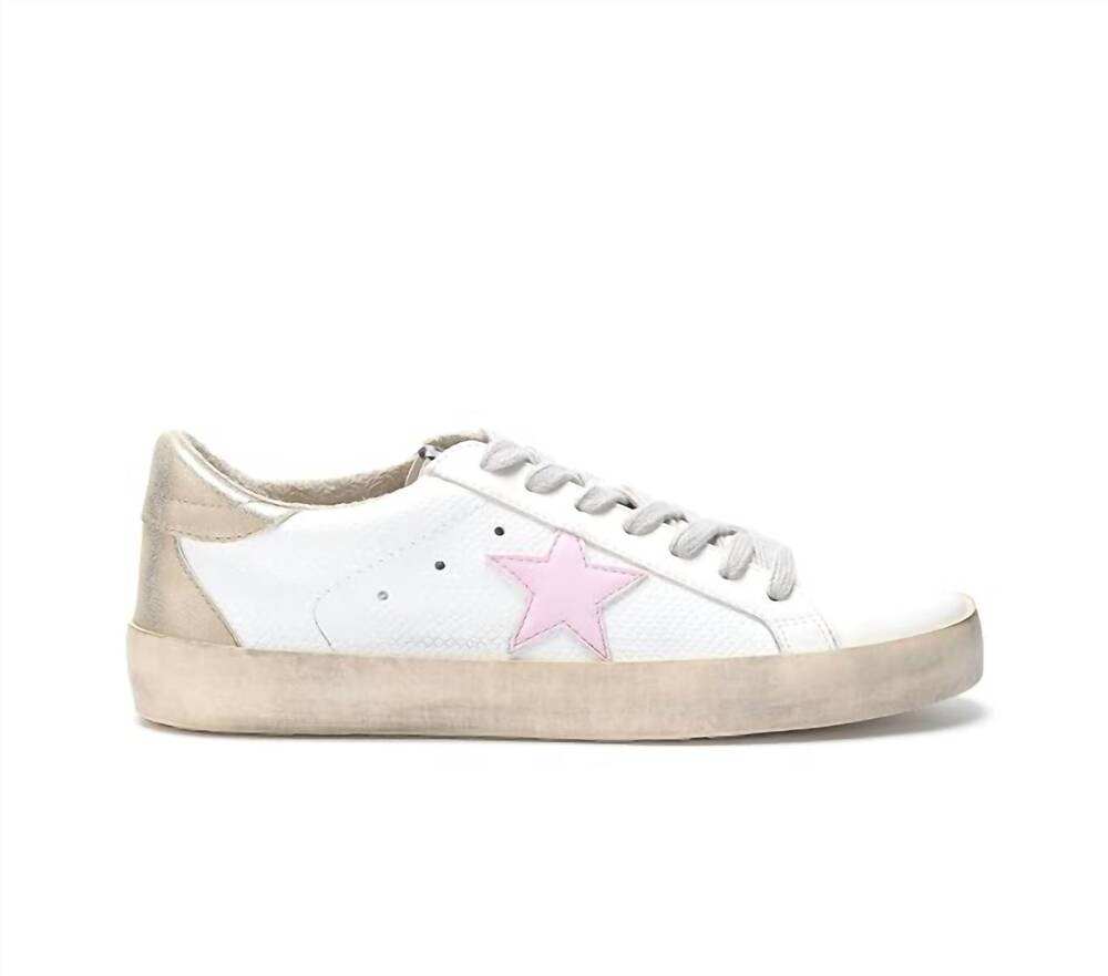 NEW MI.IM women's low top lace up sneakers with pink star in white